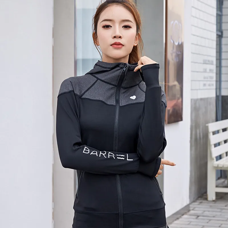 Hoodie Jackets For Women Letter Printed Long Sleeve Tight Sports Coats Fitness Gym Training Workout Clothes Sportswear