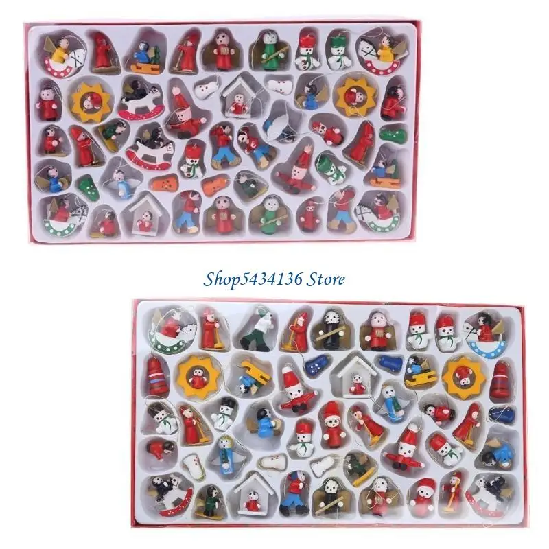 H7ED 48 PCs Weihnachtsbaumhänge Ornamente Weihnachten Vintage Holzausschnitte für Zuhause – Detail 9