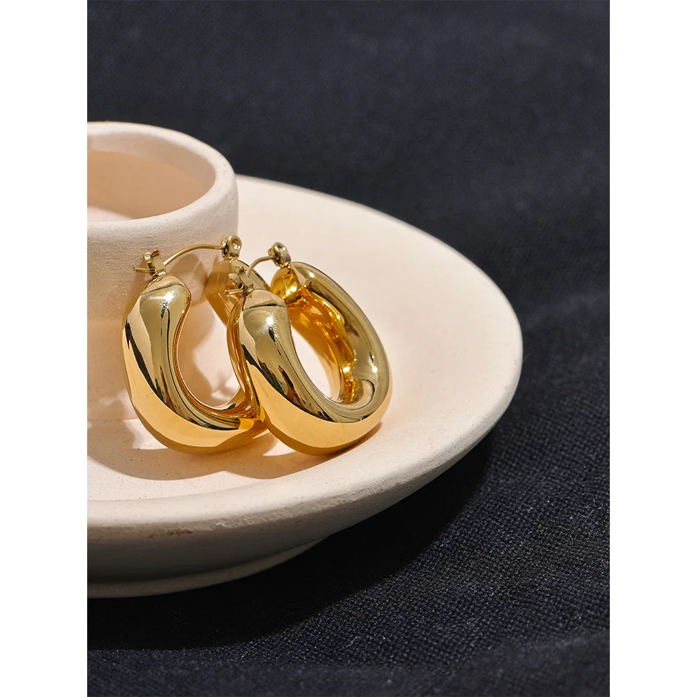 Yhpup High Quality Stainless Steel Round Geometric Chunky Hoops Earrings for Women Charm Metal Simple Fashion Jewelry Waterproof 5