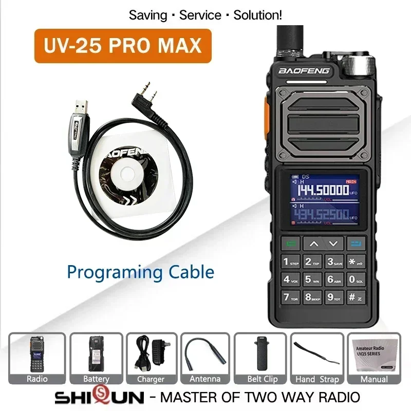 New UV-25 Pro Max Tactical Walkie Talkie High Power 50KM 136-520MHz 999CH USB C Charger Two Way Radios Six Bands BF-X5 Pro 6