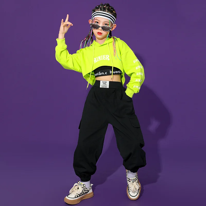 

Modern Dance Clothes For Girls Jazz Costume Hip Hop Crop Tops Cargo Pants Child Street Dance Concert Performance Clothing