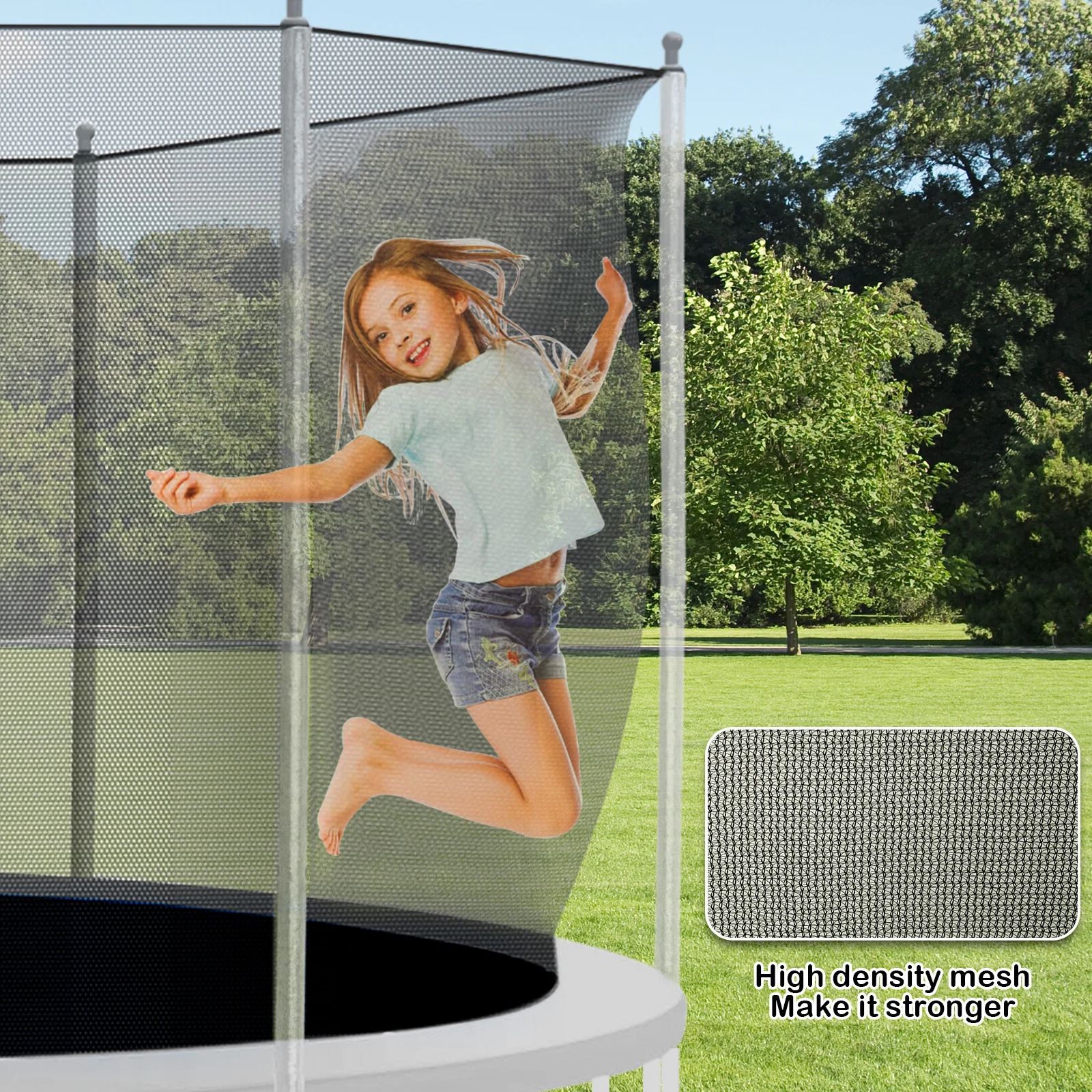 8/10/12Inch Trampoline Safety Net High Density Safety Enclosure Net with Zip & Buckle Fall Prevention Trampoline Replacement Net