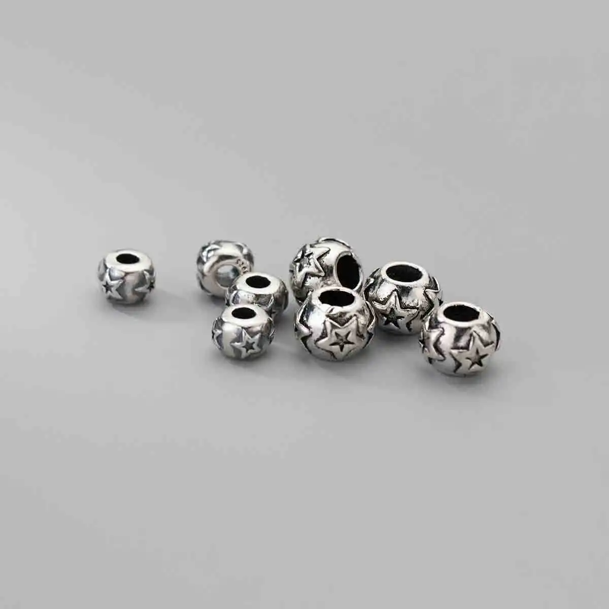 

100% Real Sterling 925 Silver Through-hole Septal Beads Charm Vintage Star Diy Material Accessory For Bracelet Necklace