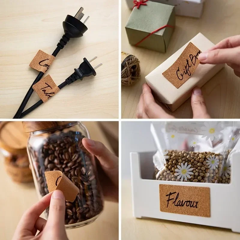 Self-adhesive Oak Wooden Label Stickers for Kitchen Bottle Jars Storage DIY Craft Cork Packaging Sealing Tags