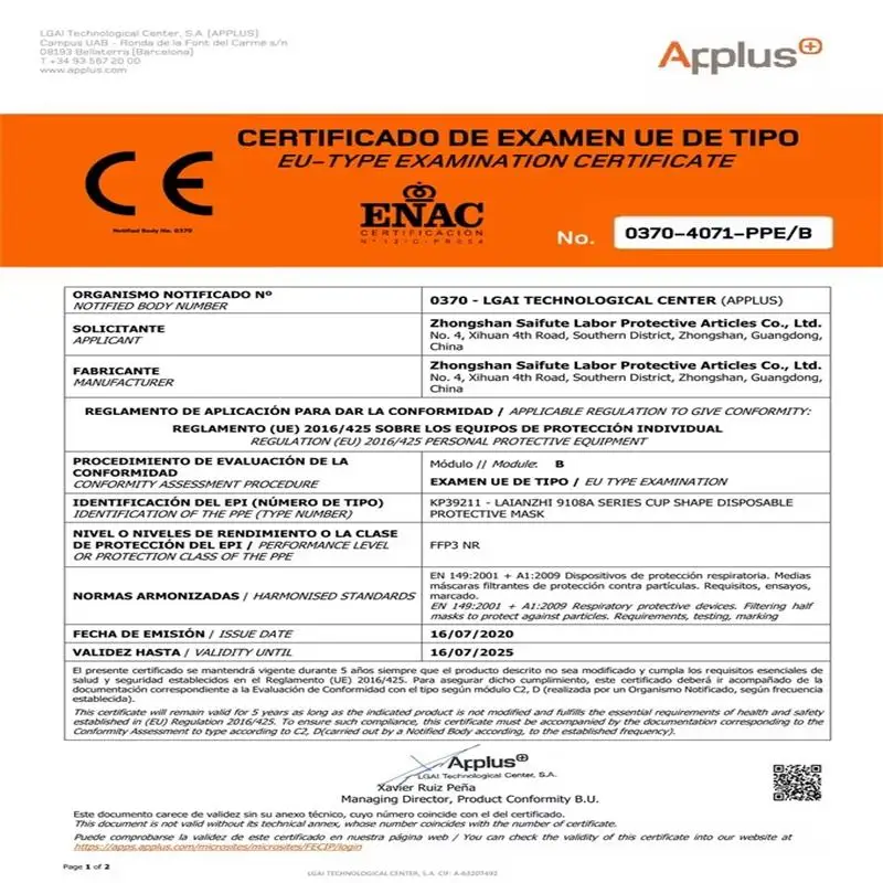 Masque FFP3 Valve CE Jetable Protection PM2.5 - 1 Pièce Blanc