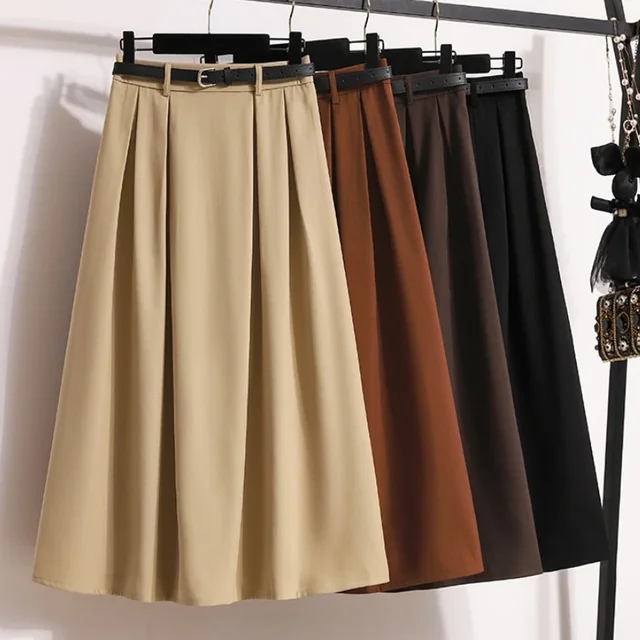 Plus Size Women Skirt 2026 Autumn Winter High Waist A Line Long Skirt Korean Style Pleated Maxi Skirts Womens Hot Sale