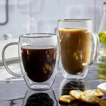 Tazze da caffè in vetro a doppia parete da 250/350/450 ml Set tazza da caffè isolata con manico Tazza da succo di latte in vetro borosilicato 2 pezzi 2