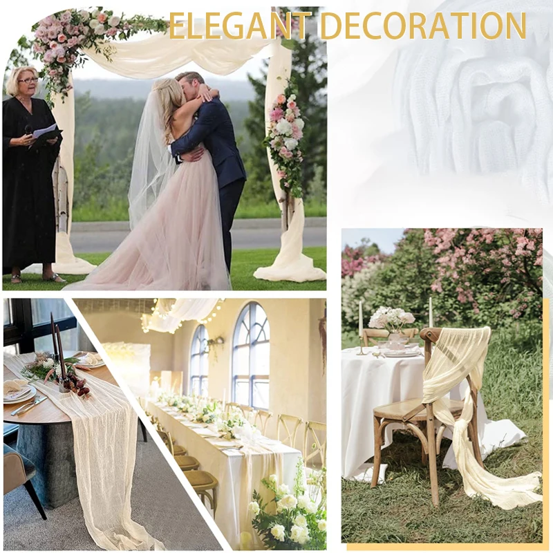 90x400CM Semi-Sheer Gauze Table Runner For Wedding Reception Sheer Bridal Shower Birthday Party banquet Xmas Table Decoration 3