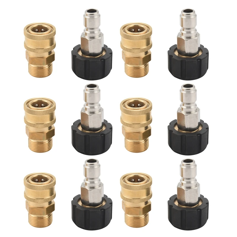 

12X Pressure Washer Adapter Set, Quick Connect Kit, Metric M22 15Mm Female Swivel To M22 Male Fitting, 5000 Psi