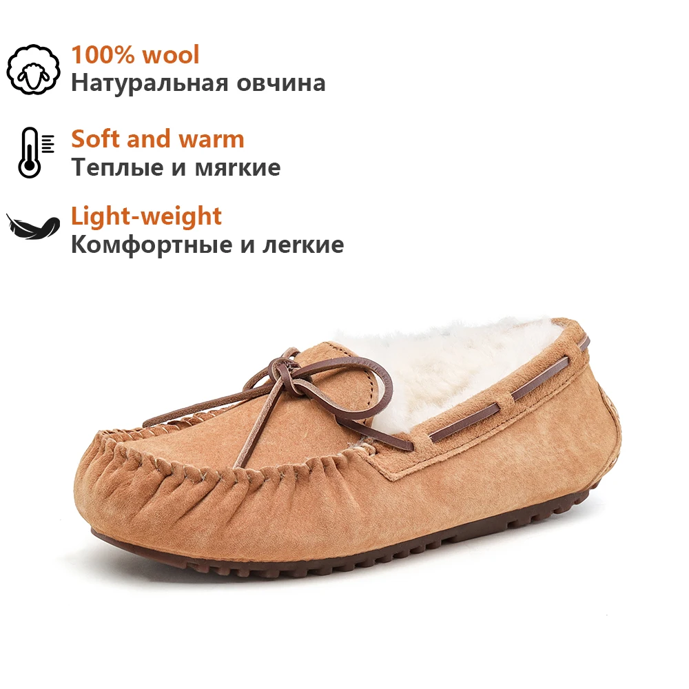 

Smile Circle Dakota Winter Wool Flats Women Boat Shoes Sweet Bow Fur Warm Shoes For Women
