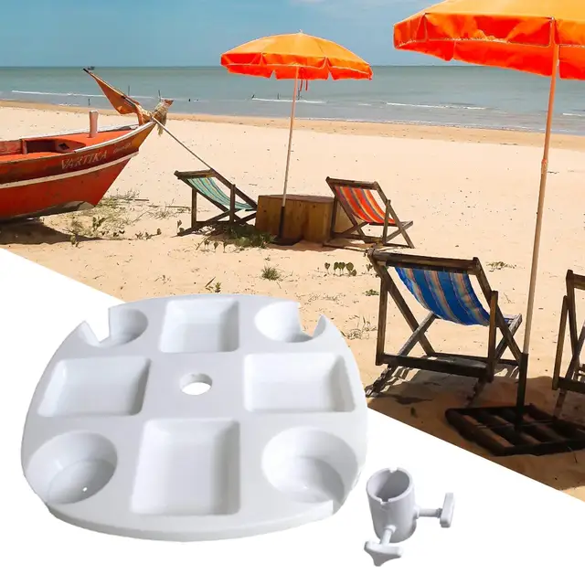 Summer Beach Umbrella Table Tray 4 Snack Compartments Outdoor Snack Drink Holder for Beach Swimming Pool