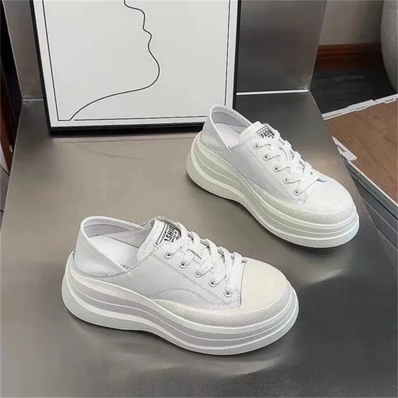Leather Casual Sneakers Flats White Platform Shoes For Women 2023 Fashion Chunky Luxury Designer Sports Shoes Girl Tennis Female