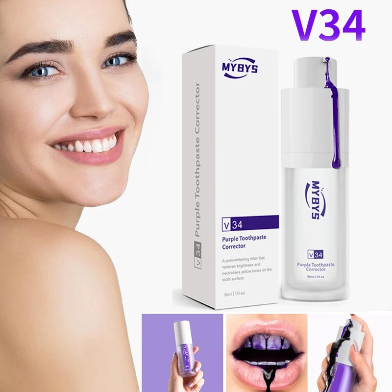 

MYBYS V34 Colour Teeth Whitening Toothpaste Dental Corrector Serum Cleaning Stain Smile Kit Remove Stains Reduce Yellowing