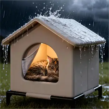 Stray Cat Houses with Mat Waterproof Winter Warm Shelter Foldable Pet Cave Nest Sleeping Beds for Outdoor Cats Small Dog Puppies