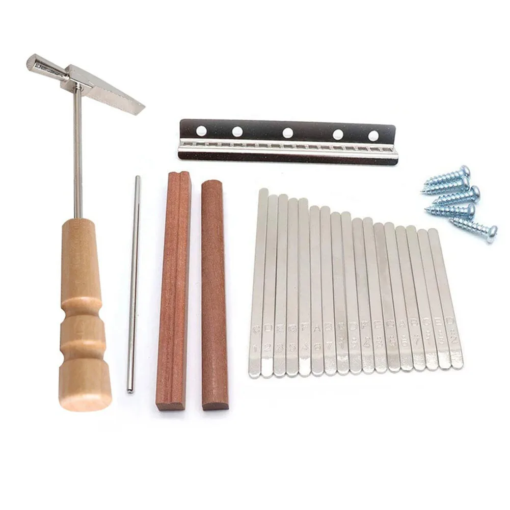 

17 Keys Steel Kalimba Replacement Keys Wood Bridge Tuning Hammer Kit Thumb Piano Musical Instrument Parts Accessories