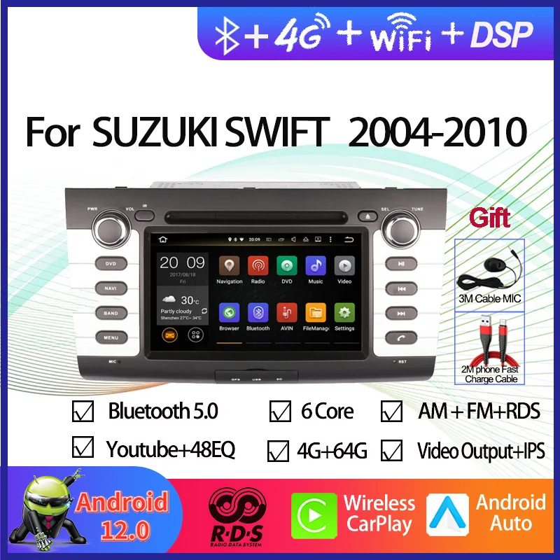 

2 Din Android 12 Auto Radio Stereo For Suzuki Swift 2004-2010 7" Car GPS Navigation Multimedia DVD Player With BT WiFi DSP