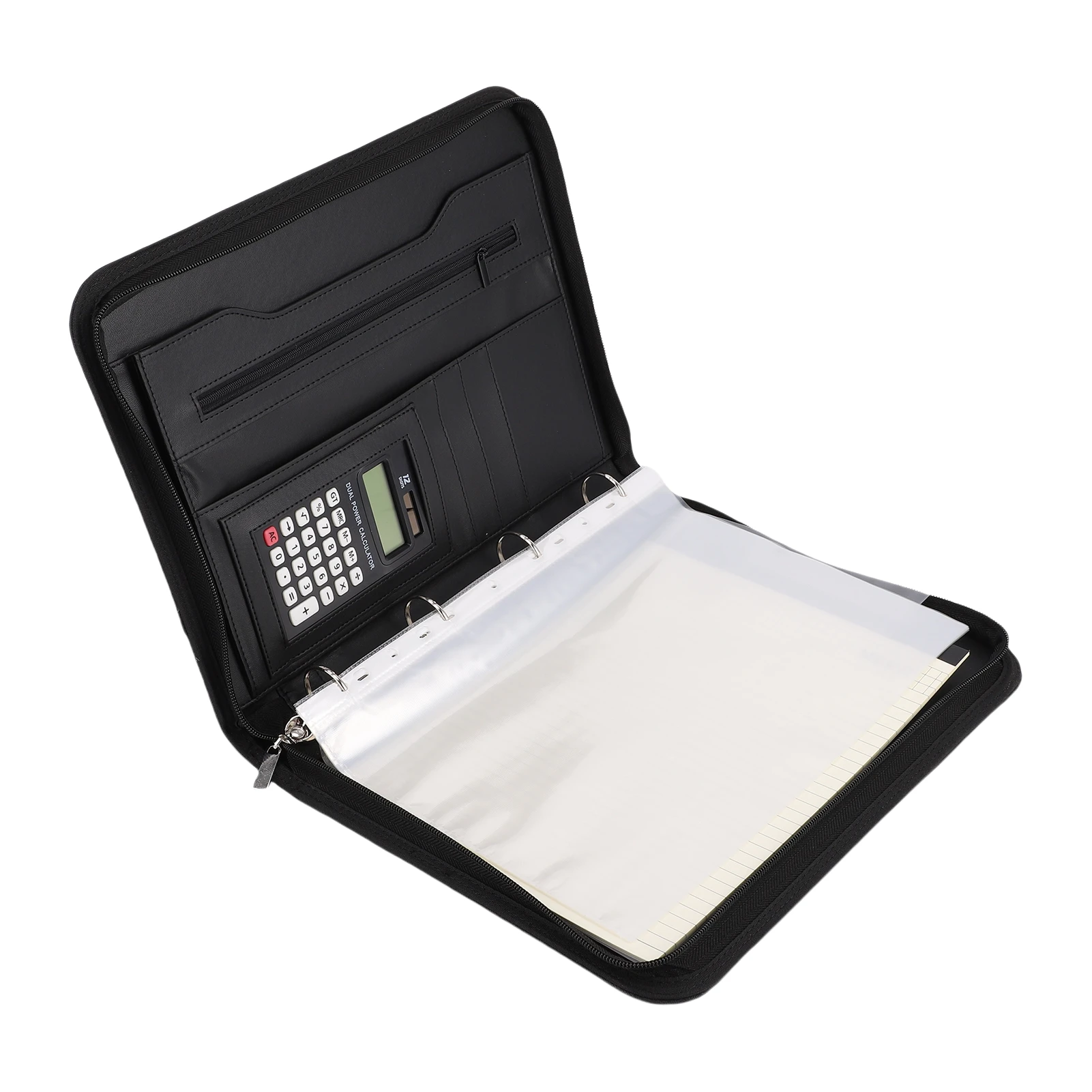 Business Portfolio with Zipper 10 Transparent File Bags PU Leather 30 Sheets Notebook 12 Digit Solar Calculator 10.1 Inch Tablet