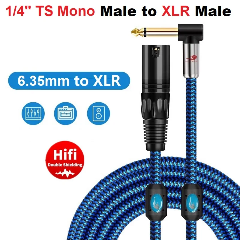 

1/4'' TS Mono 6.35mm Male to XLR 3-Pin Male Unbalanced Audio Cable for Amplifier Mixer Microphone 1/4 Inch to XLR Shielded Cords