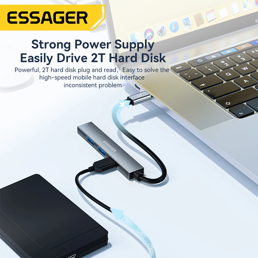 Фото Essager 4 в 1 USB C кабельный концентратор USB 2,0 высокоскоростной разветвитель Тип C концентратор адаптер для ноутбука компьютера USB многофункциональный расширитель №5