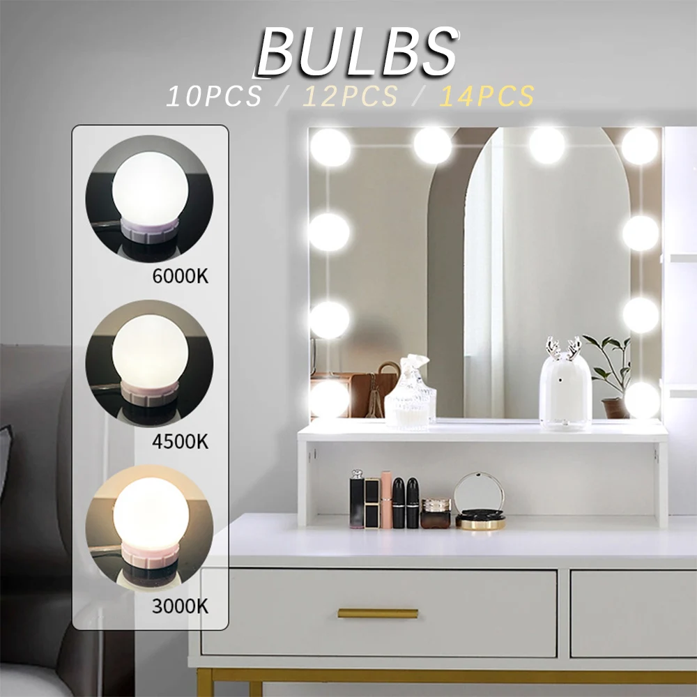 Makeup Mirror Light Led Dressing Table Light USB 10W Lighting Dimmable Wall Panels Bathroom Makeup Mirror Women Gift