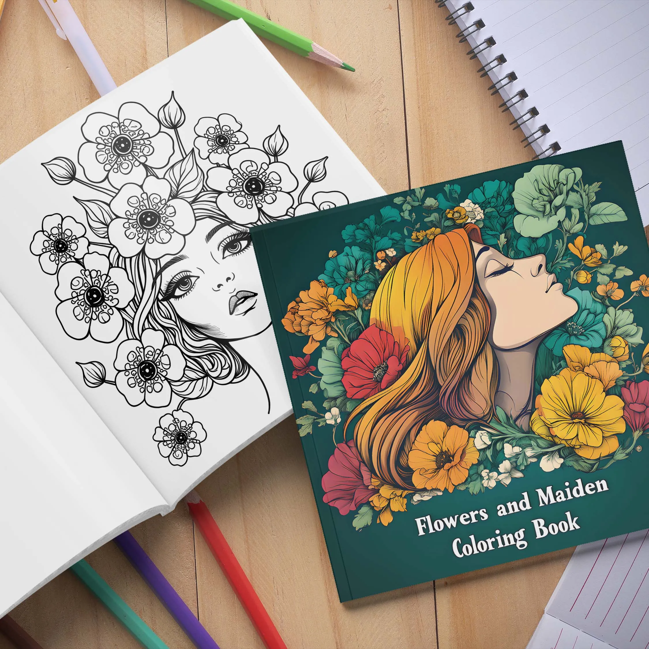 Flowers and Maiden Coloring Book 24 Page Gift For Birthday Party Relieve Stress Kill Time Graffiti Painting Drawing Art Book 4