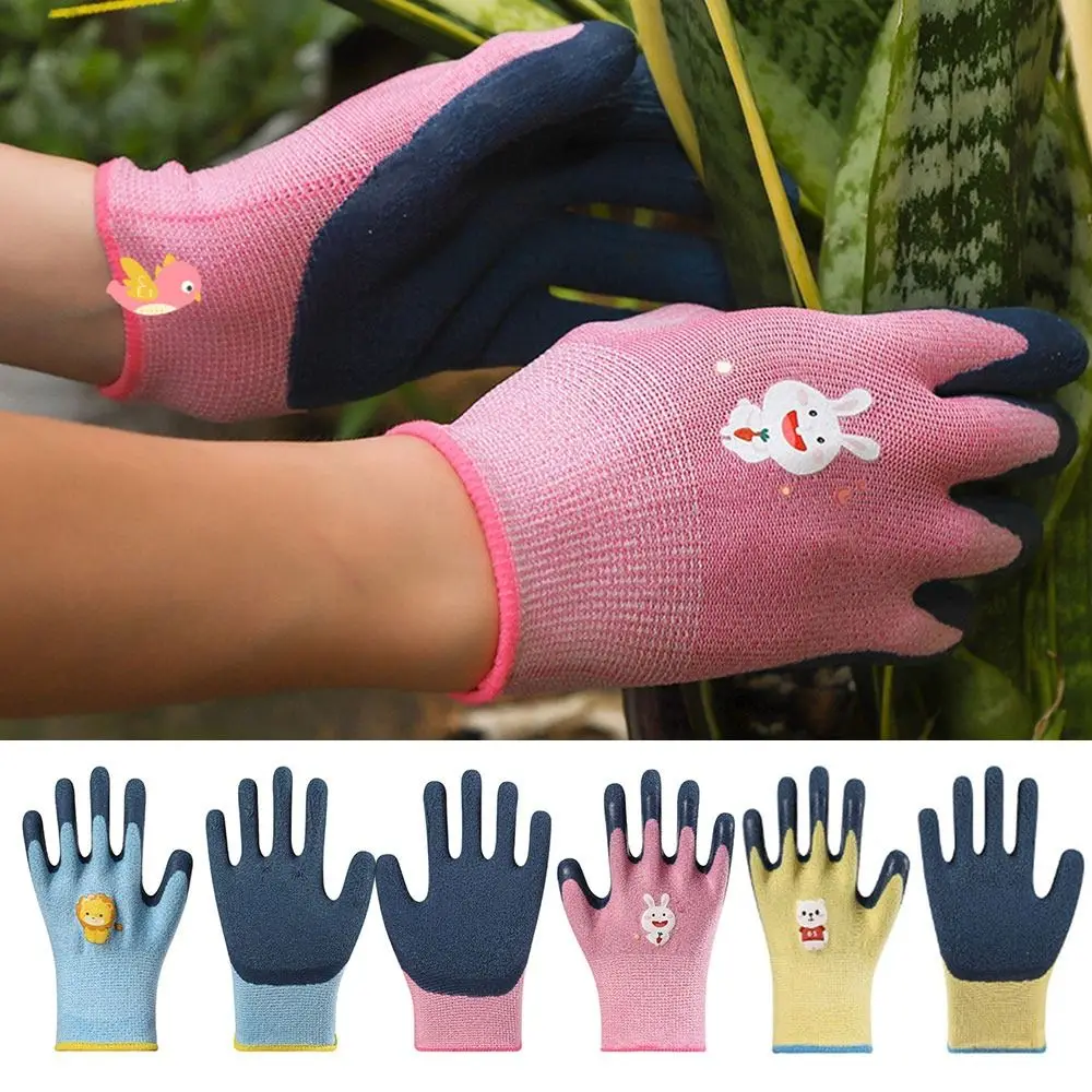 Cartoon Animal Kids Work Gloves Multi-purpose Gardening Glove Camping Wear Resistant Latex Coated Gloves