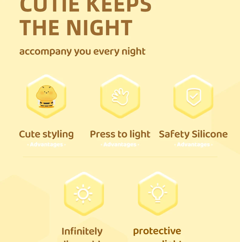 LED Night Lights Bee Creative Bedside Room Decoration Atmosphere LED Light Desk Lamp Nightlight for Kids Christmas Birthday Gift