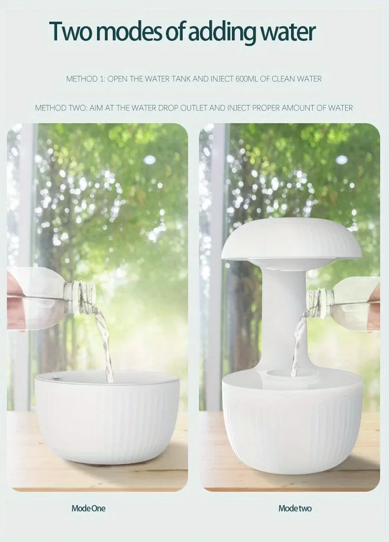 Description Picture 5 of itemUltrasonic Humidifiers Dynamic Water Droplet Air Humidifier With Night Light 600ml Water Capacity Fine Mist Energy Saving