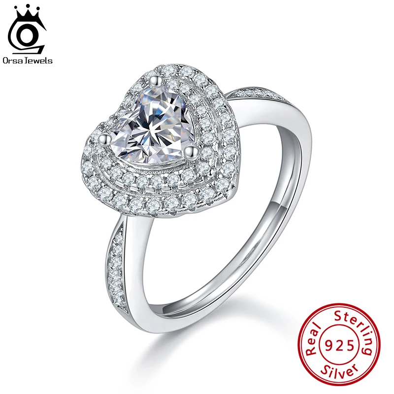 

ORSA JEWELS 100% Moissanite Rings 925 Sterling Silver 1CT Brilliant Diamond Engagement Rings for Women Girls Promise Gift SMR94
