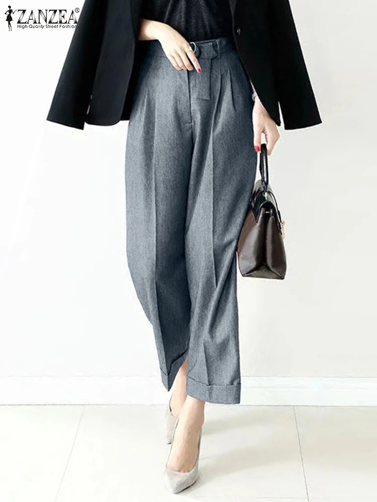 

ZANZEA Elegant Women Cropped Pants Office Wear Tied High Waist Capris Autumn Casual Workplace Trousers 2023 Fashion Black Slacks