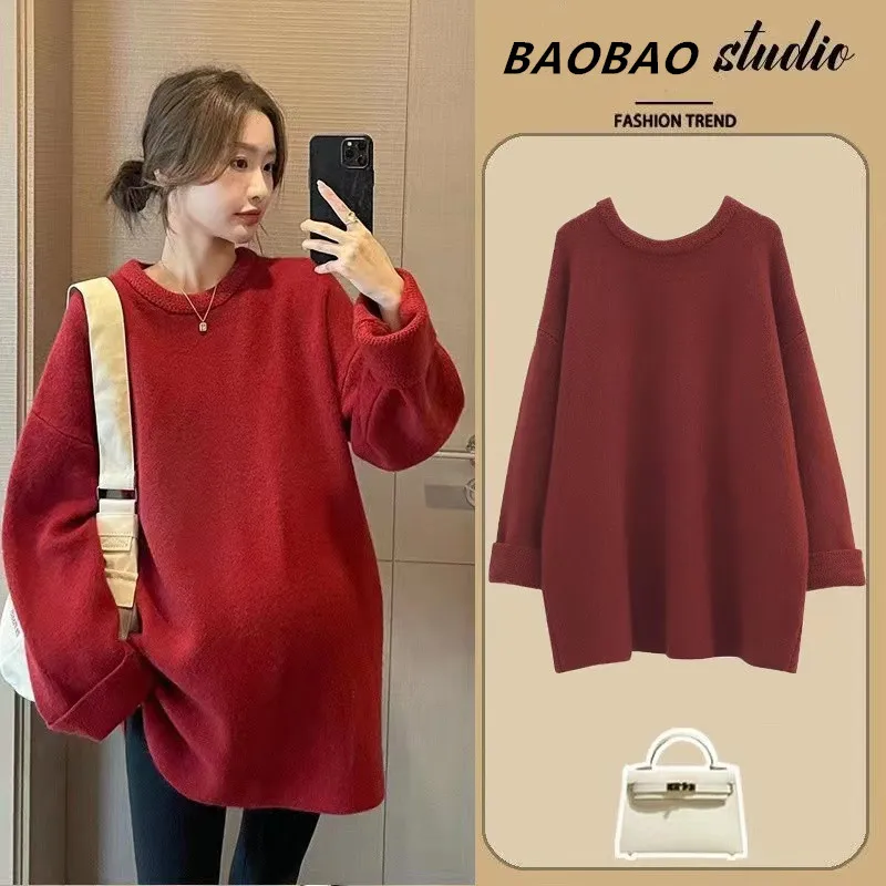 8195# Autumn Winter Oversize Knitted Maternity Sweaters Thick Warm Shirts Clothes for Pregnant Women Pregnancy Tops