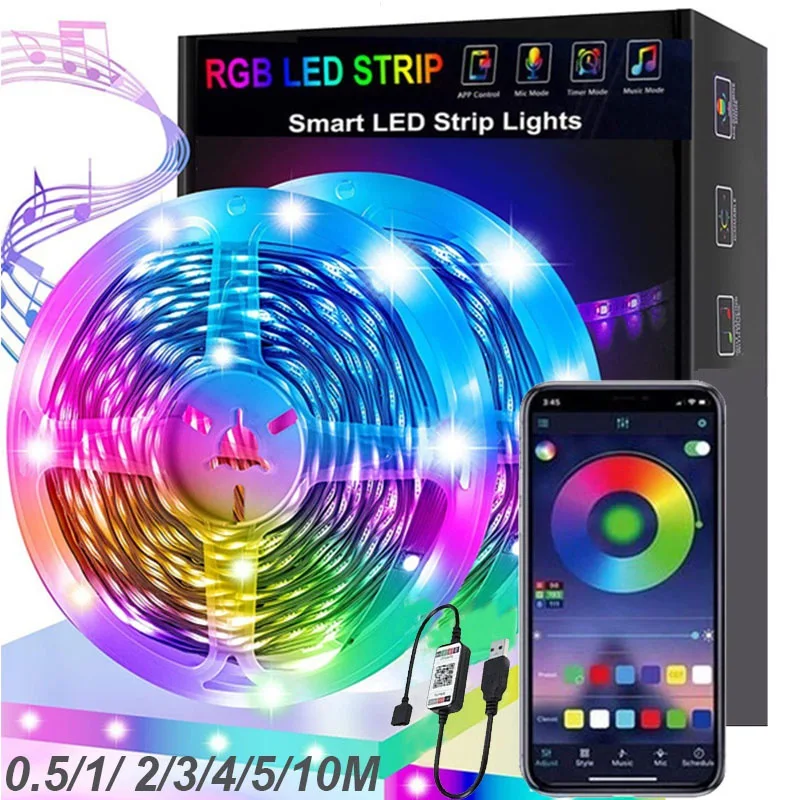 

Светодиодная лента RGB 5050, гибкая светодиодная лента для ТВ-диодов, 5 в постоянного тока, USB, управление через приложение