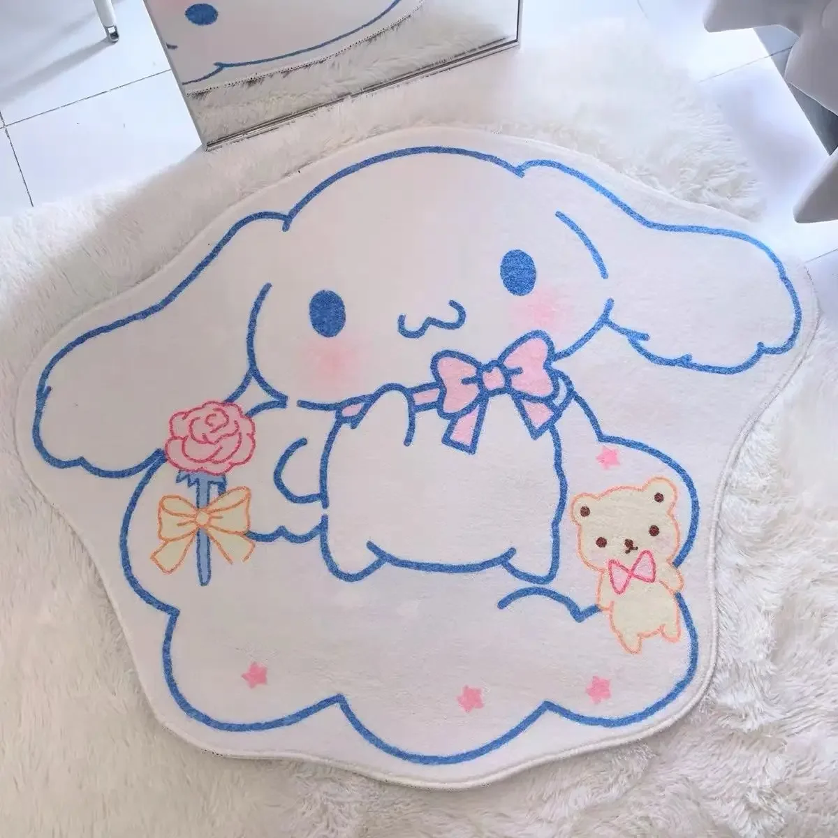 

Cinnamorolls Kawaii Plush Floor Mat Cartoon Anime Kt Cat Kuromis Cartoon Imitation Cashmere Rug Room Decoration Non-slip Gift