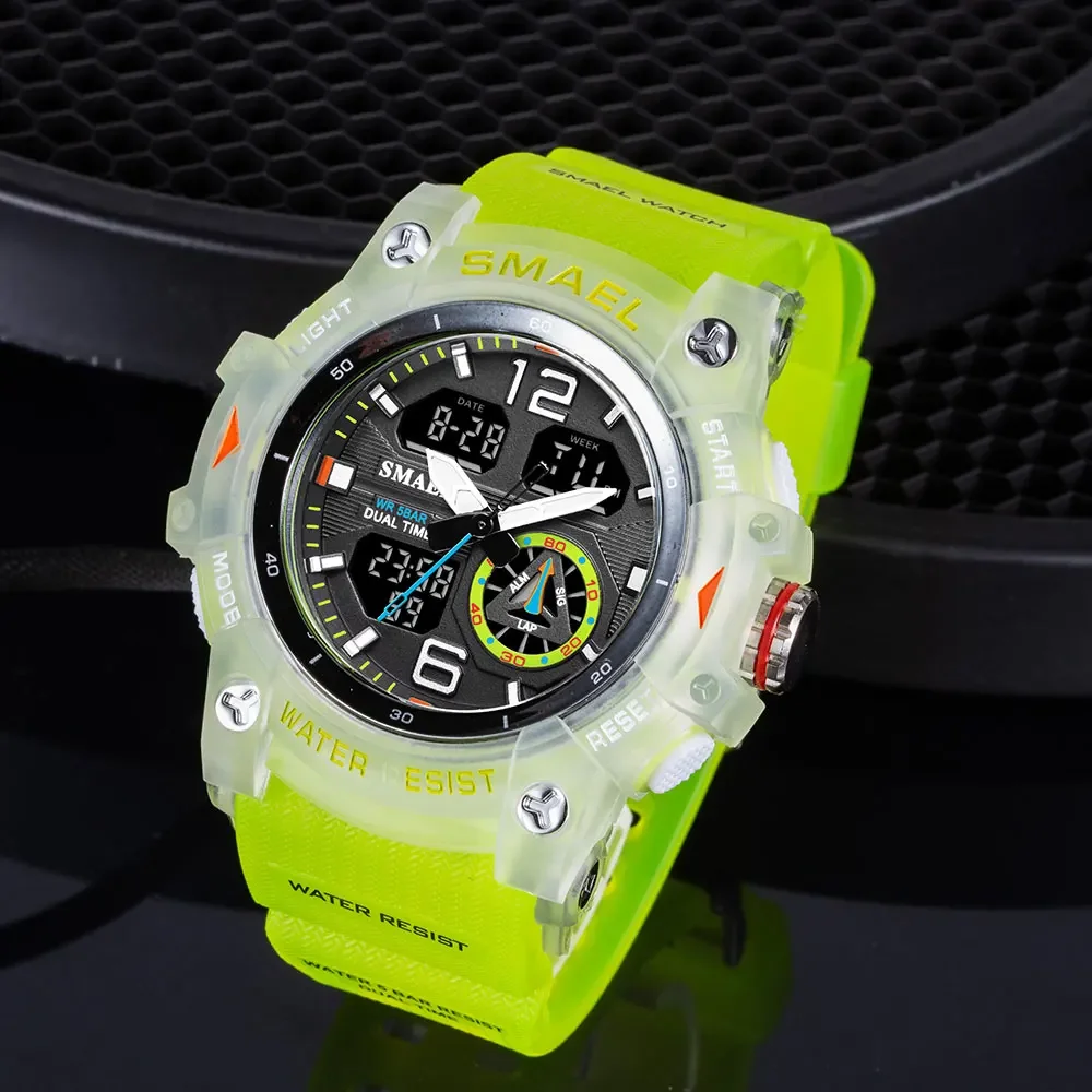 SMAEL  Cool Dual Display Waterproof Glow Electronic Watch 8007 Outdoor Transparent Watch Men's Outdoor view 3