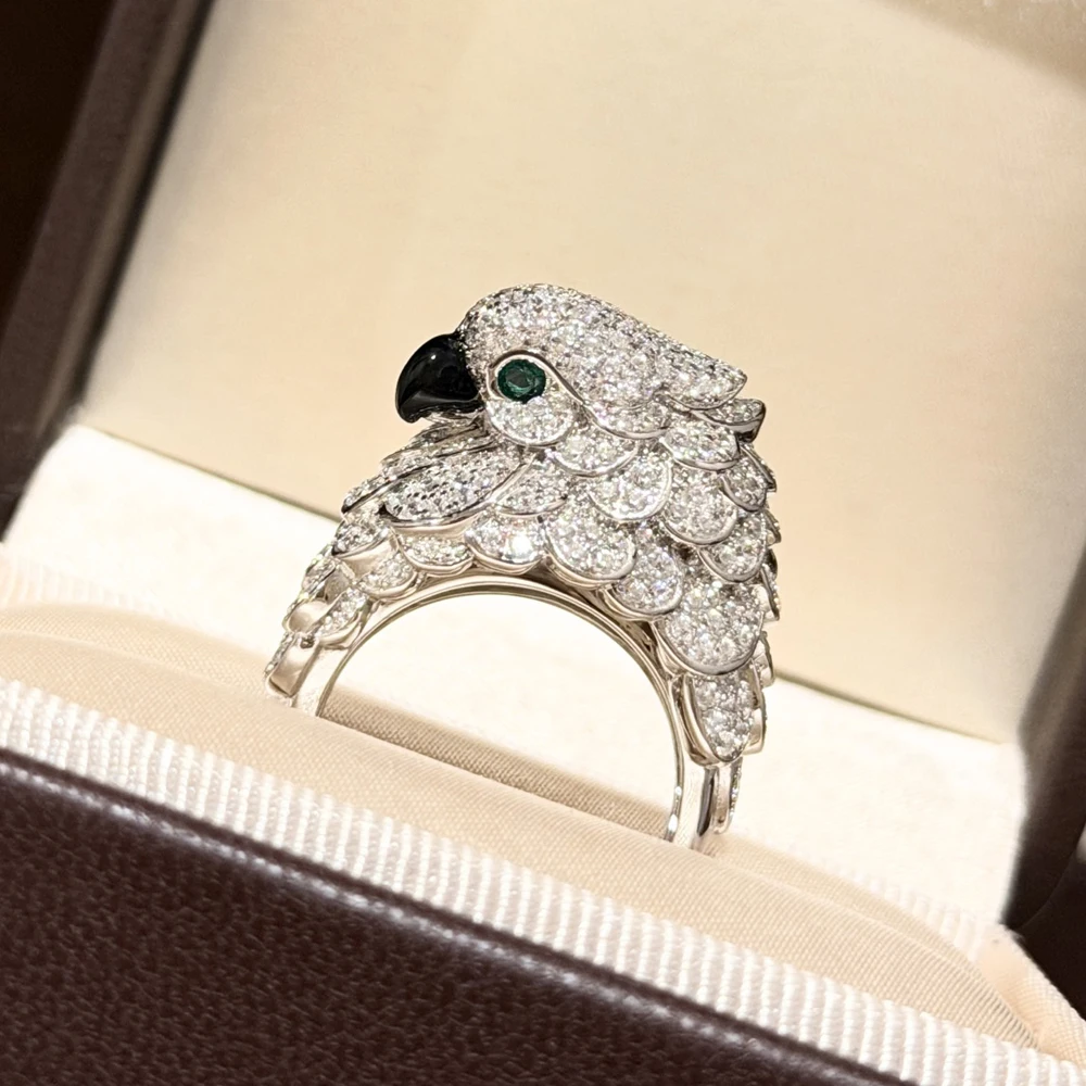New Arrival Fashion Designer Real 925 Sterling Silver Ring Parrot Bird Women Girls High Quality Luxury Brand Party Jewelry Gift