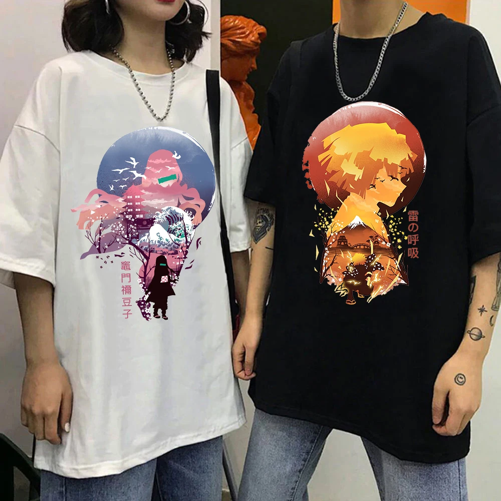 

Japanese Anime T-shirt Men's Kamado Nezuko Demon Slayer Print Short Sleeve Casual T-shirt Oversized couple 100% cotton T-shirt