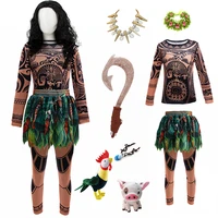 New Moana 1&2 Character Maui Clothes Tattoo Pants Boy Costume Kid Cosplay Birthday Carnival Performance Fish Hook Knife Outfits