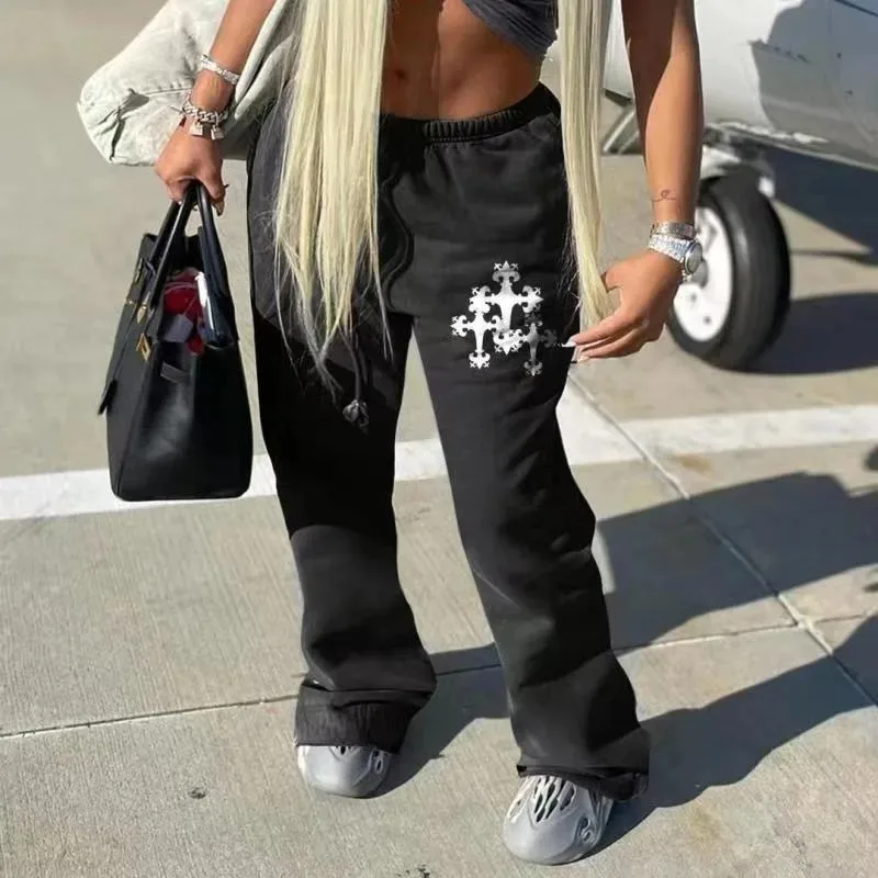 Fashion Streetwear Women High Waisted Printing Jogger Pants Casual Drawstring Solid Color Sweatpants Female Sporty Bottoms