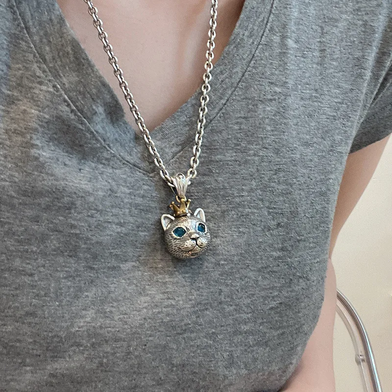 Women's New Personality Crown Cat Head Pendant Necklace Fashion