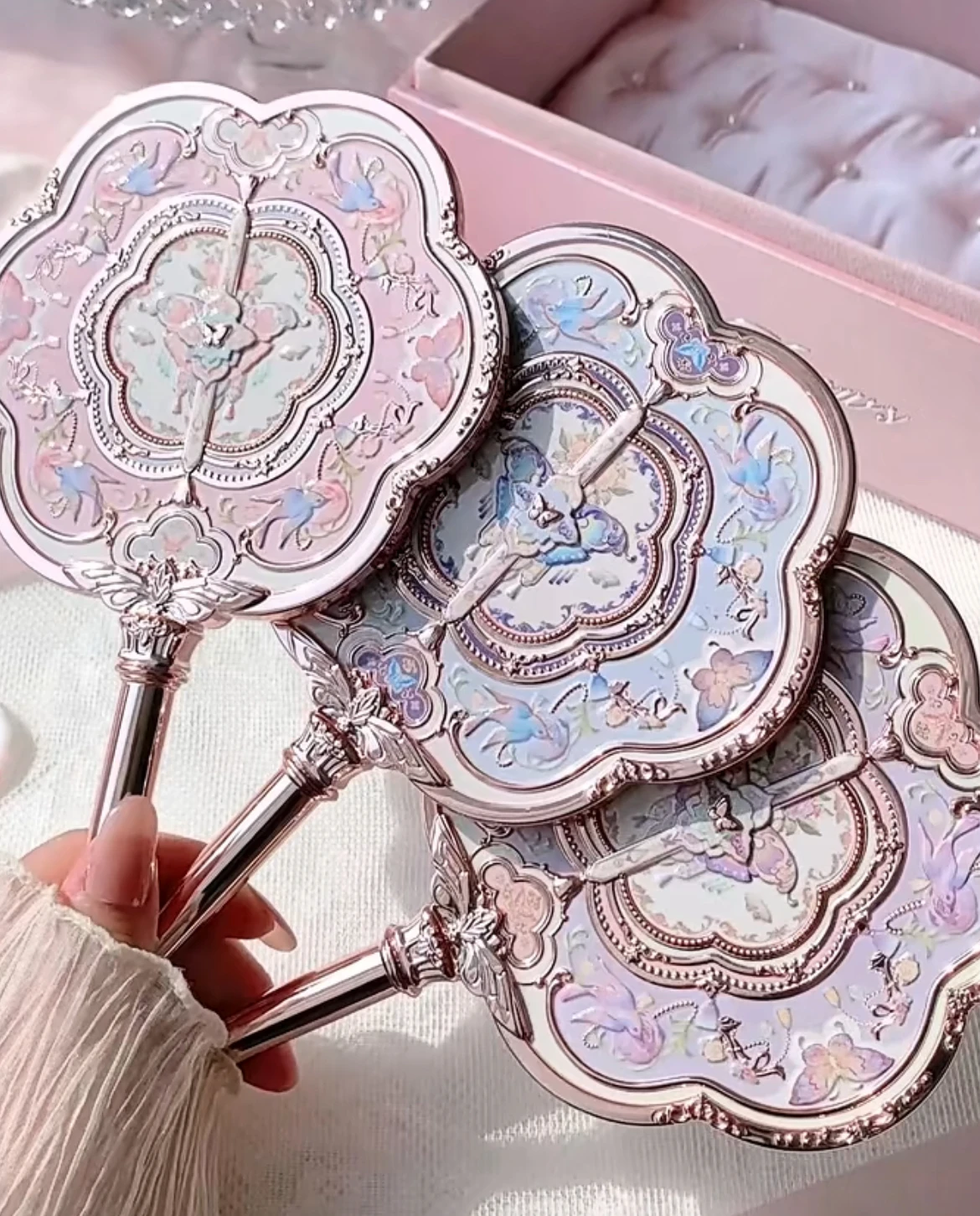 Flower Knows All Series Hand Holding Mirror Pink Brown