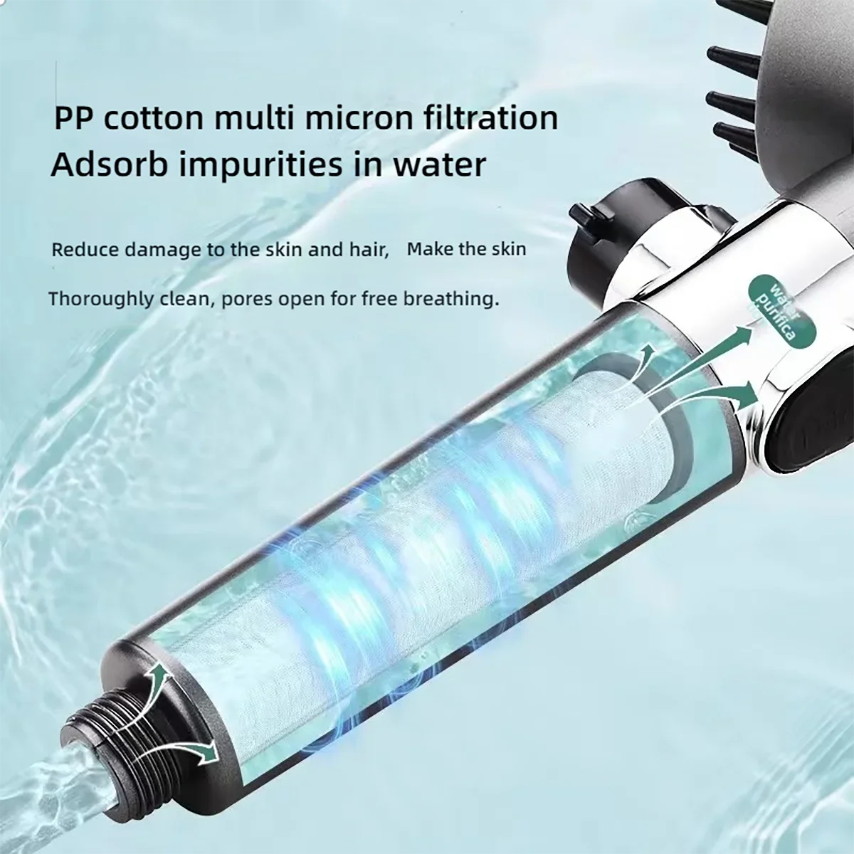 3 Modes Massage Shower Head with Silicone Brush Detachable Spray Gun Mode Handheld High Pressure Bathroom Showerhead with Filter