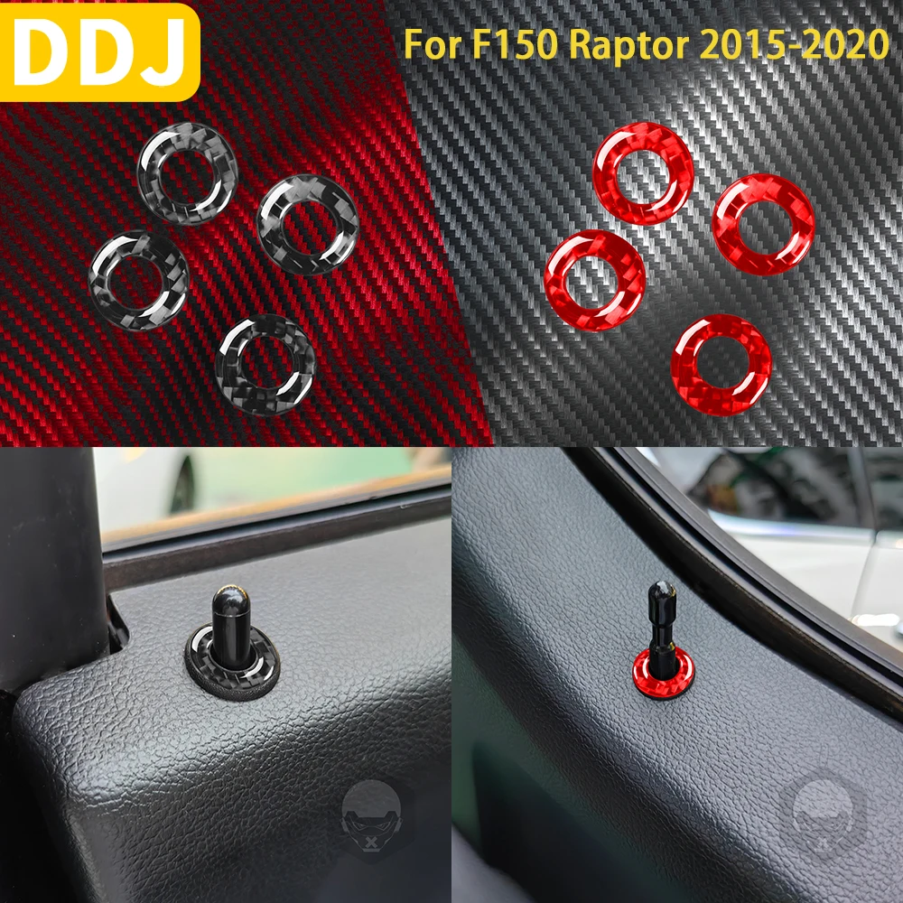 

For Ford F150 Raptor 2015-2020 Accessories Carbon Fiber Interior Door Lock Ring Trim Sticker Decoration