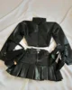 Two Piece Sets Womens Outifits Y2K Pu Leather Spliced Denim Black Skirt Sets New Harajuku Gothic Sexy Zipper Jacket Mini Skirt 2