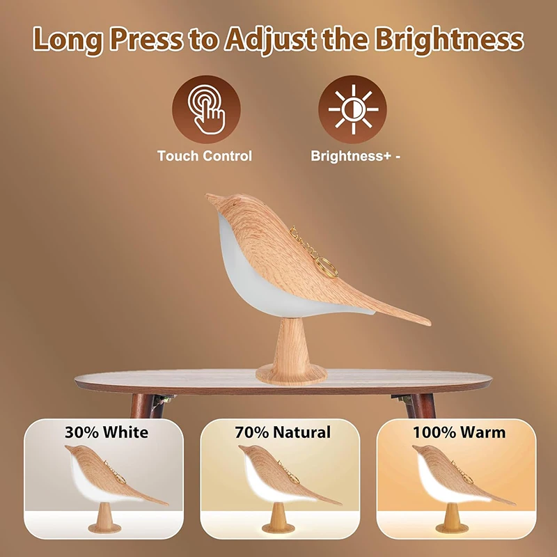 LED Night Light 3 Colors Touch Switch Bedside Light Dimmable Bird Lamps Lasting and Durable Protection Eye Warm Home Decorations 5