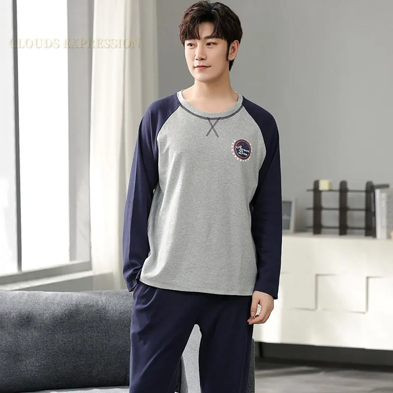 Man Pajamas Set Autumn Cotton Letter Striped Cartoon Casual Lounge Plus Size 3XL