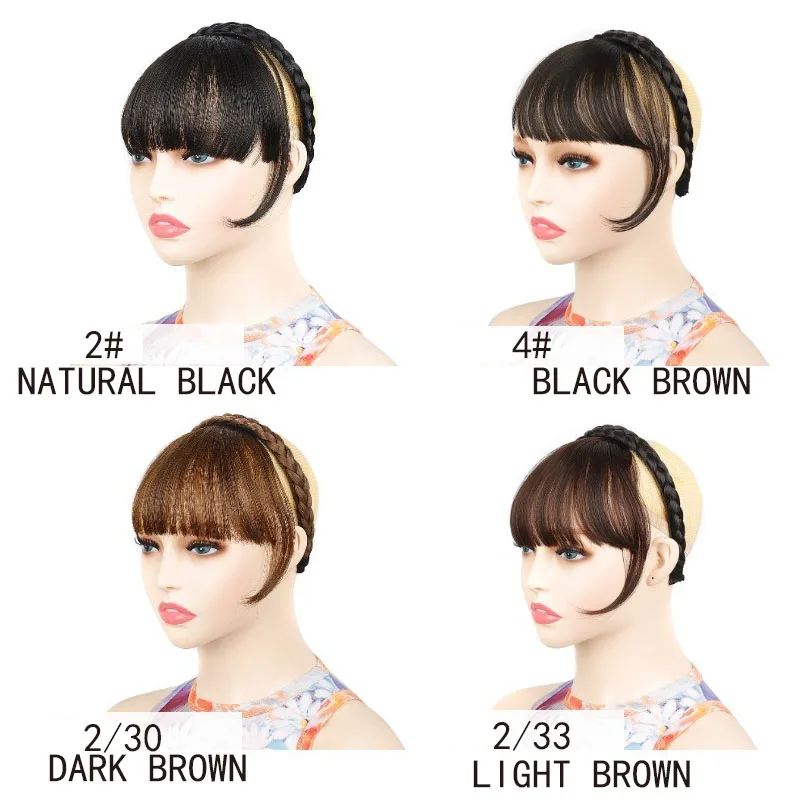 Synthetic Headband Air Bangs Wigs With Braids Heat Resistance Clip in Hair Extensions Hairpieces for Women