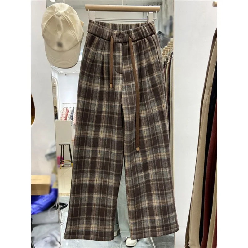 

Black and White Plaid Pants Oversize New Women Casual Loose Wide Leg Trousers Ins Retro Teen Straight Trousers Hiphop Streetwear
