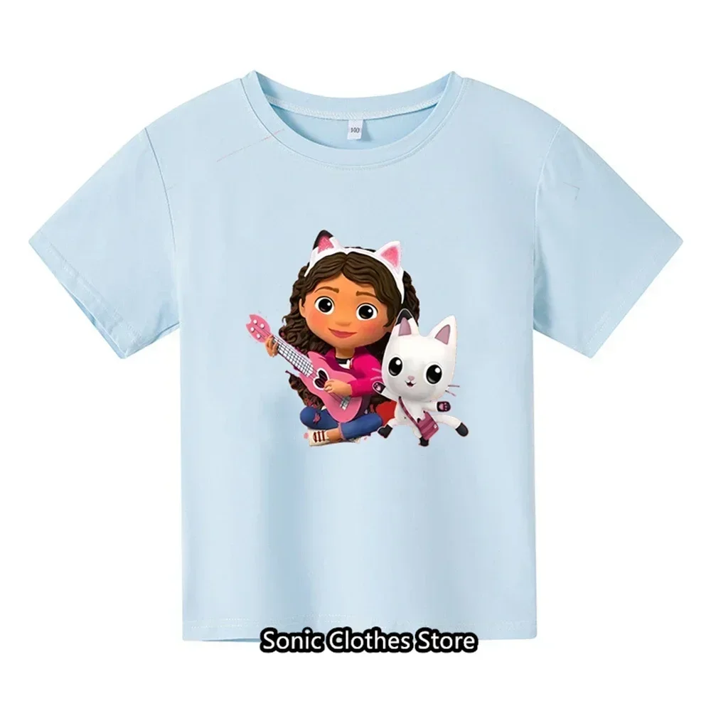 2024 New Gabby Doll House T-shirt Children's Short Sleeve Boys Cartoon Gabby Cat Girls Casual Short Sleeve 3