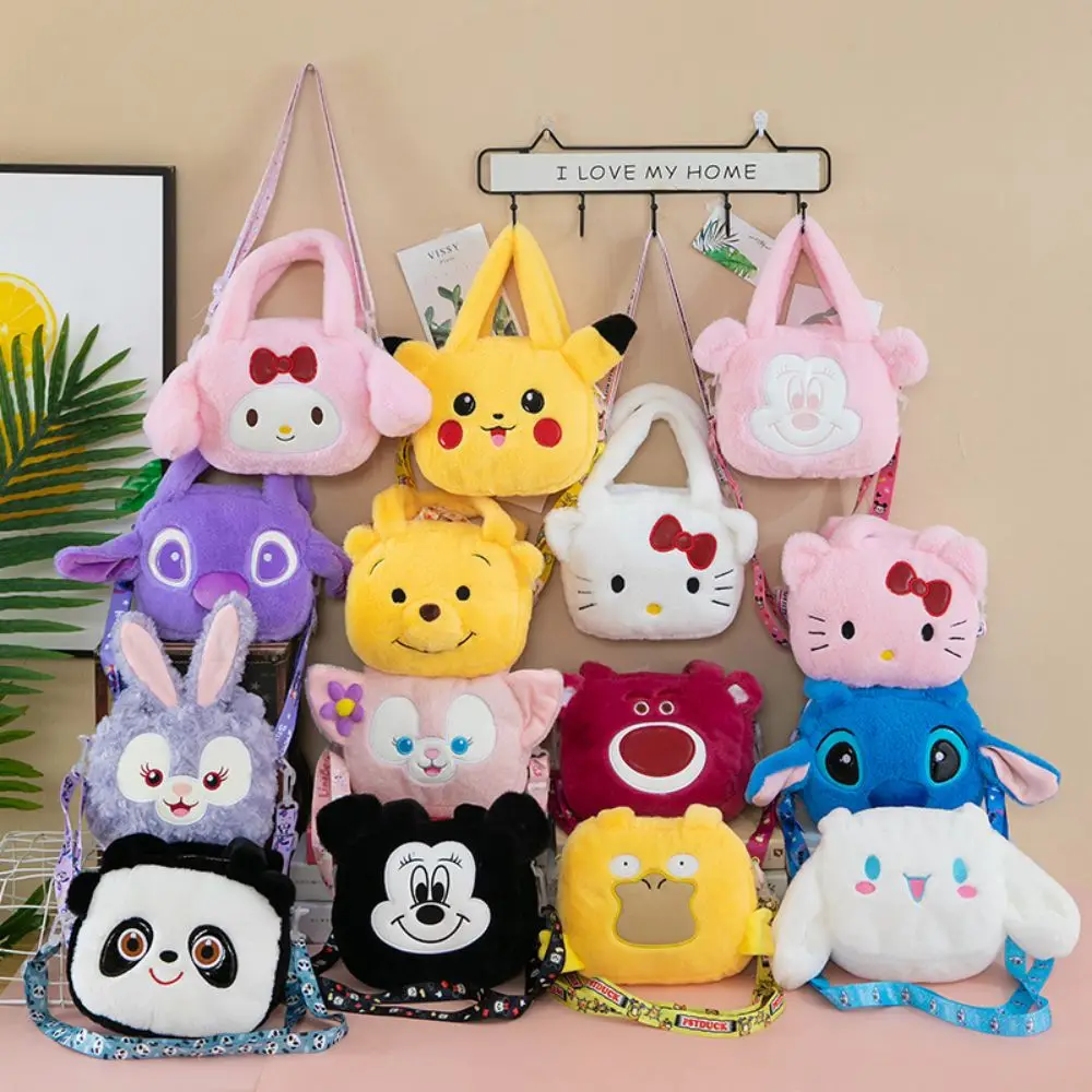 

Sanrio Cartoon Shoulder Bag Hello Kitty Cinnamoroll Melody Plush Handbag Soft Kids Pokemon Messenger Bag Disney Mickey Bag Gifts