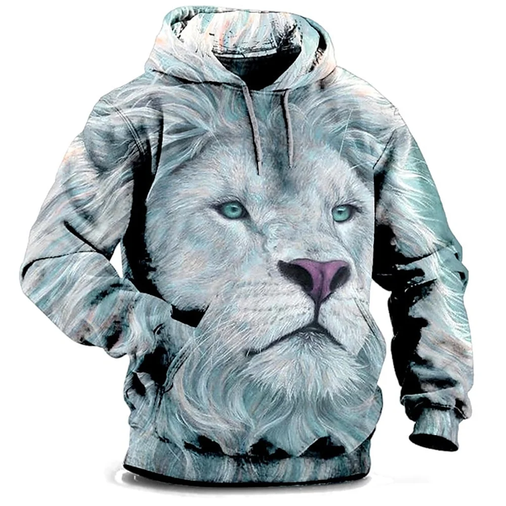 Men's Sweatshirt Harajuku Lion Tiger Print Graphic Vintage Winter Long Sleeve Oversized Social Casual Pullover Animal Hoodies